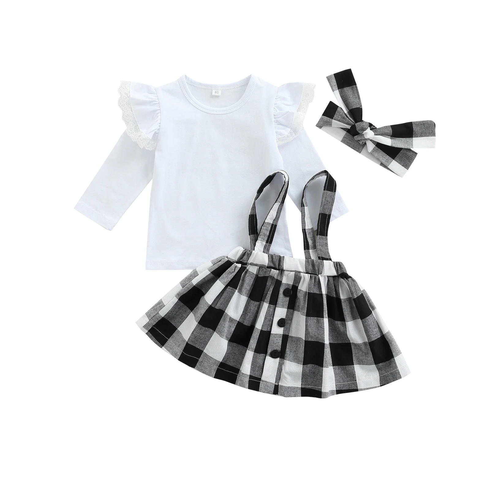 Топ с длинным рукавом + юбка на бретелях повязка голову весенняя одежда в клетку