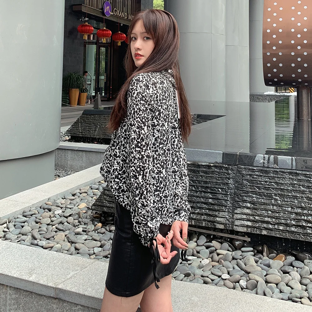 Осень 2019 Корейская рубашка с цветочным принтом женское модное платье длинным