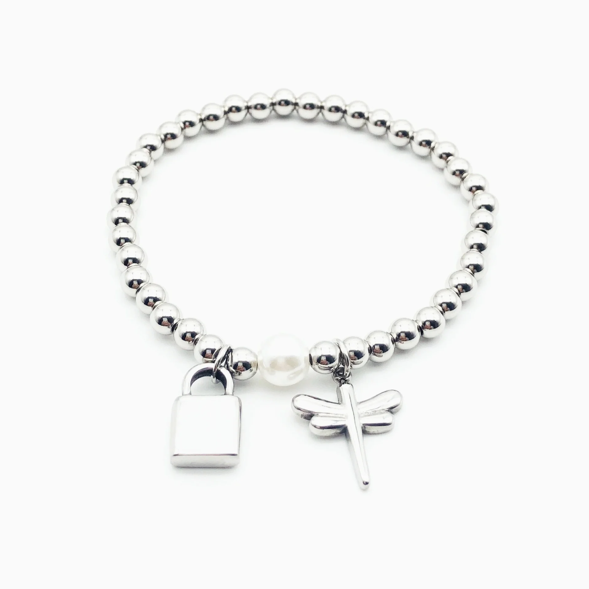 

Stainless Steel Bracelet 5mm Steel Ball Lock Dragonfly Men's and Women's Bracelet Onu Do 50 Bracelets for Women jewelry