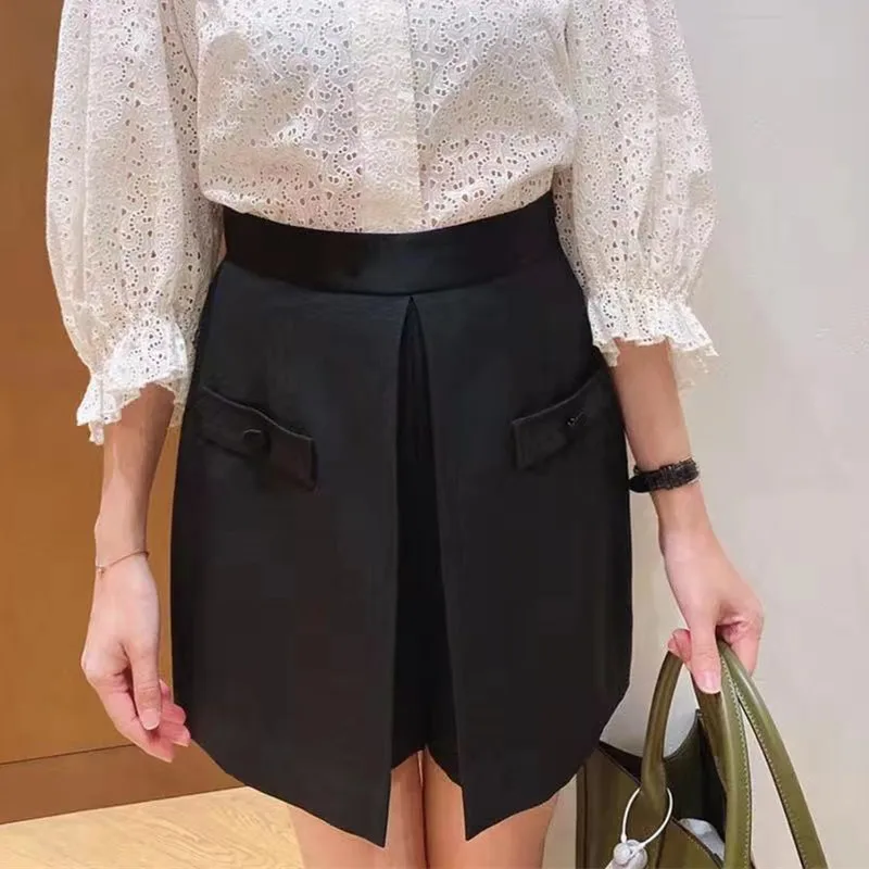 

Осень-зима 2021, Новые однотонные шорты с высокой талией и широкими штанинами, женские шорты