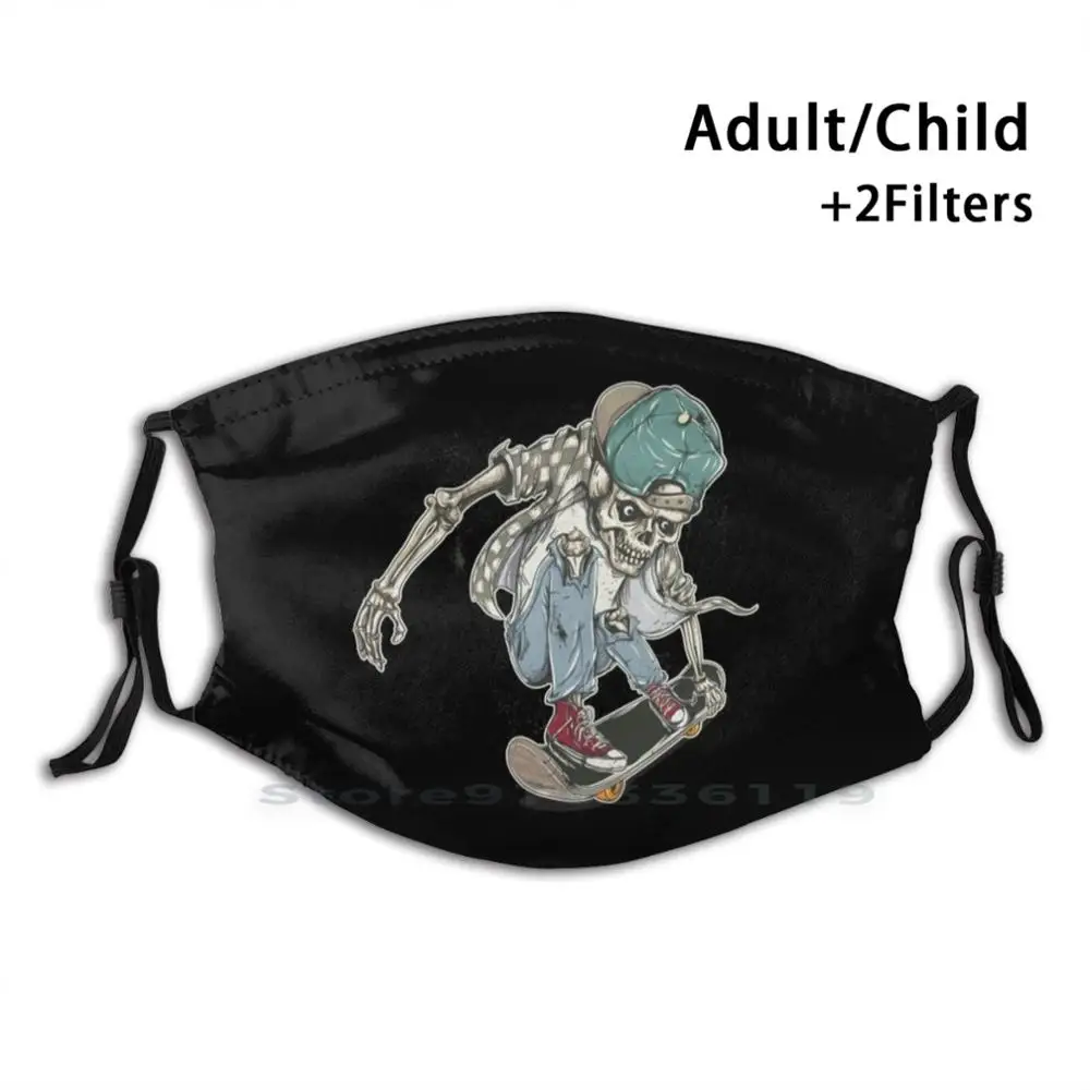 

Skateboarding Skull / Street Wear / Graphic Tee / Classic T - Shirt Print Reusable Pm2.5 Filter DIY Mouth Mask Kids Skull Skate