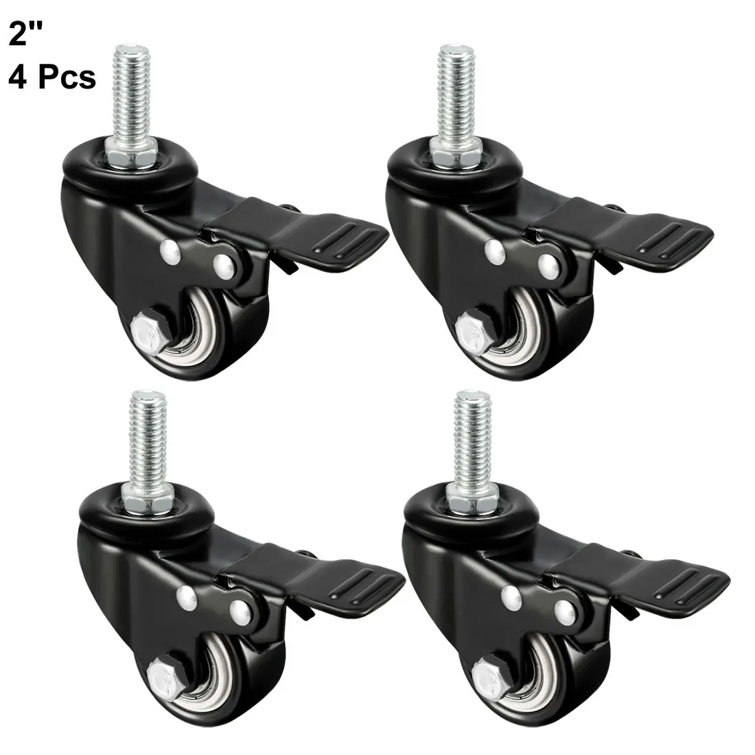 

uxcell 4pcs Swivel Fixed Casters 1.5 Inch PU M10 x 25mm Threaded Stem Caster Wheels 2 inch with Brake