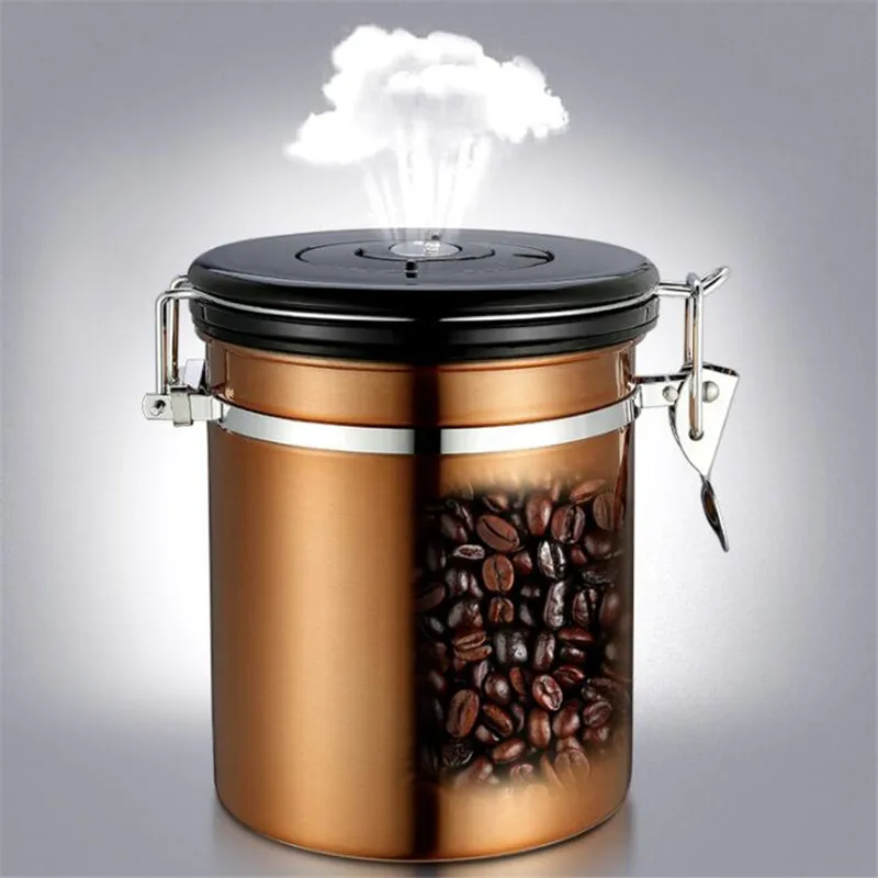 

NEW Stainless Steel Airtight Sealed Canister Coffee Flour Sugar Container Holder Can Storage Bottles Jars For Coffee Bean