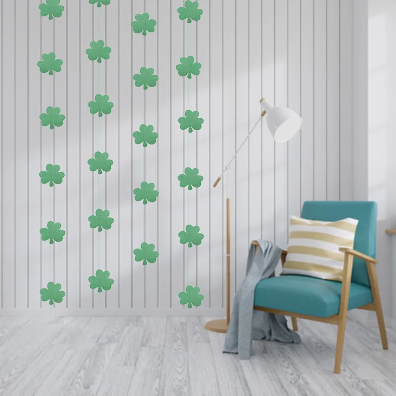 

1Pc Green Shamrock Banner Felt Garland St Patricks Day Decoration Irish Party Bunting Home Wedding Birthday Wall Hanging Decor