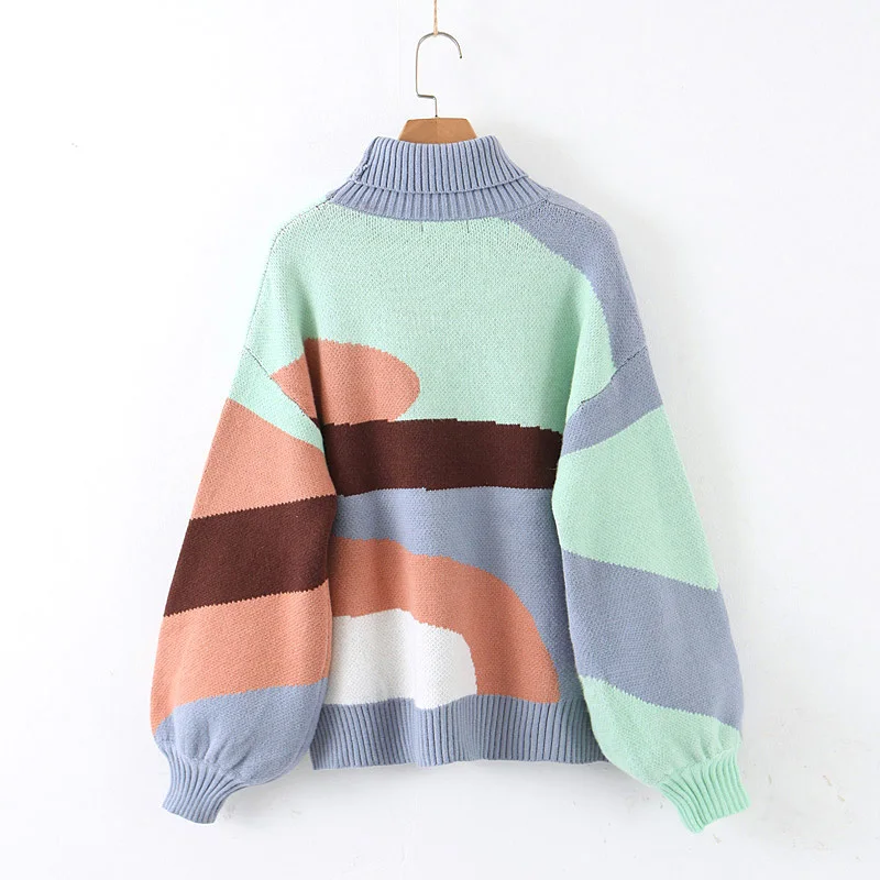 Fashion women's Turtleneck Sweater 2019 Long Sleeve Lantern Cozy vingate Pullovers Chic Tops pullover | Женская одежда