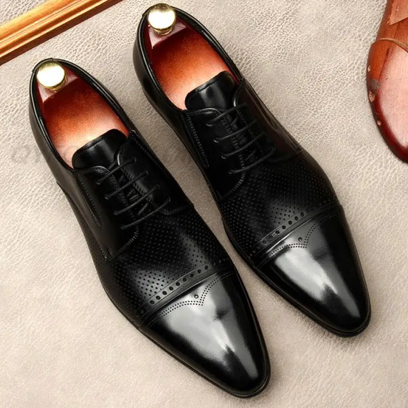

Mens Formal Shoes Genuine Leather Oxford Shoes For Men Dressing Wedding Men's Brogues Office Shoes Lace Up Male Men Shoes Black