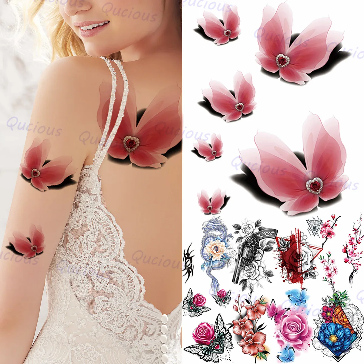 Акварель любви бабочка временные татуировки для Для женщин Взрослый Дракон