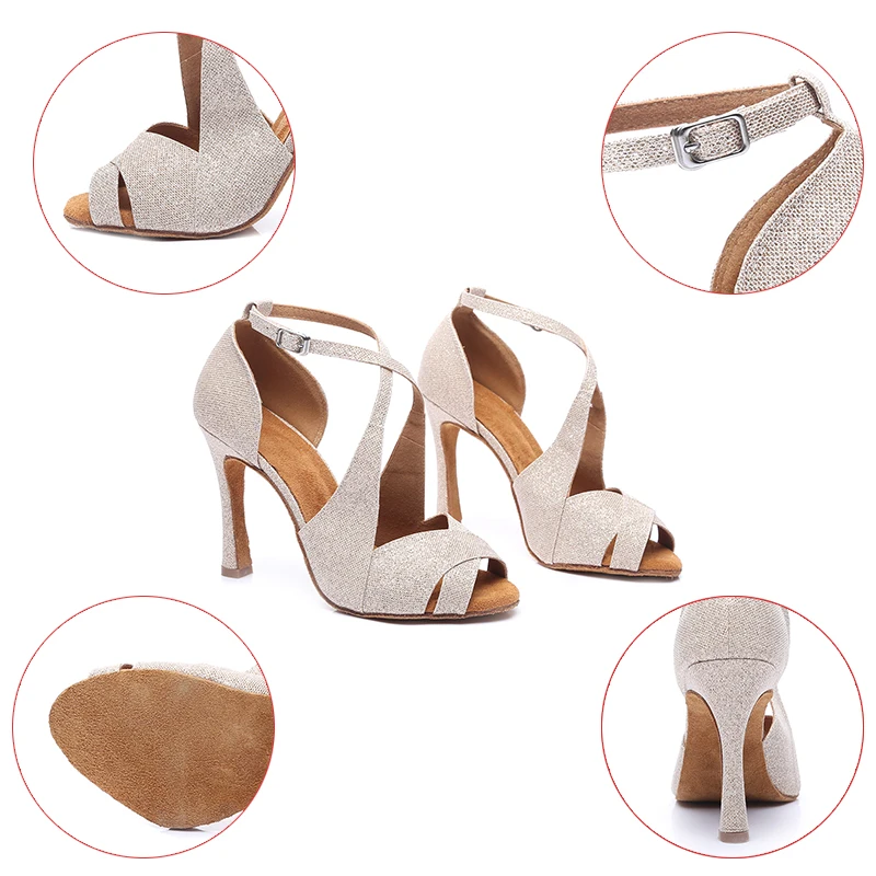 Latin Dance-Shoes Women Ballroom Dance Shoes Ladies Girls Modern Tango Practise Dancing Shoes Glitter High Heels Salsa Sandals