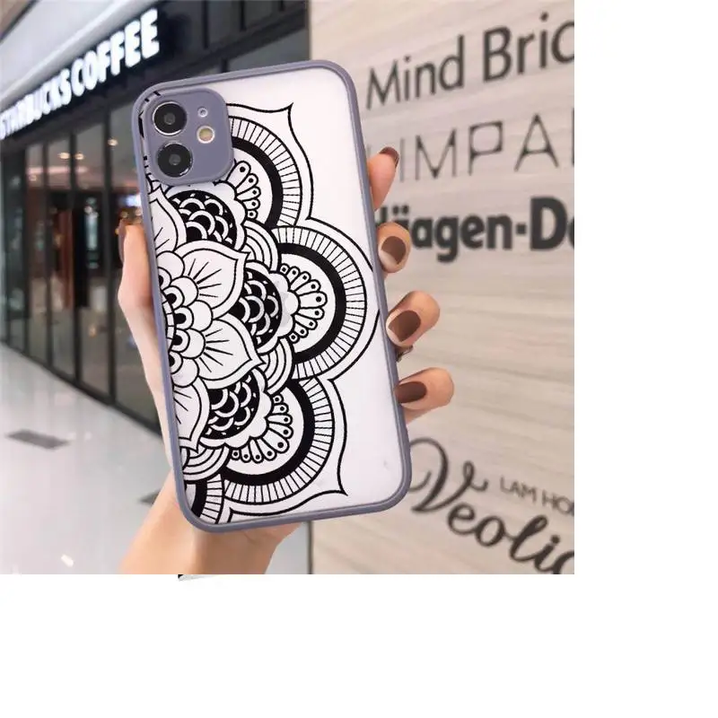 

Mandala Lace Flower Phone Cases Matte Transparent for iPhone 7 8 11 12 s mini pro X XS XR MAX Plus cover funda