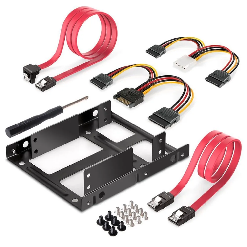 

Dual SSD Mounting Bracket Set 2.5 Inch to 3.5 Inch Solid State Drive Bracket with SATA Cable and Power Splitter Cable