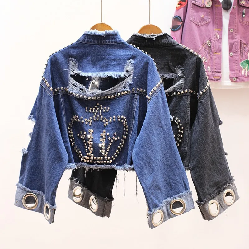 2020 хит Харадзюку Мода широкие манжеты хип хоп джинсовые куртки для женщин