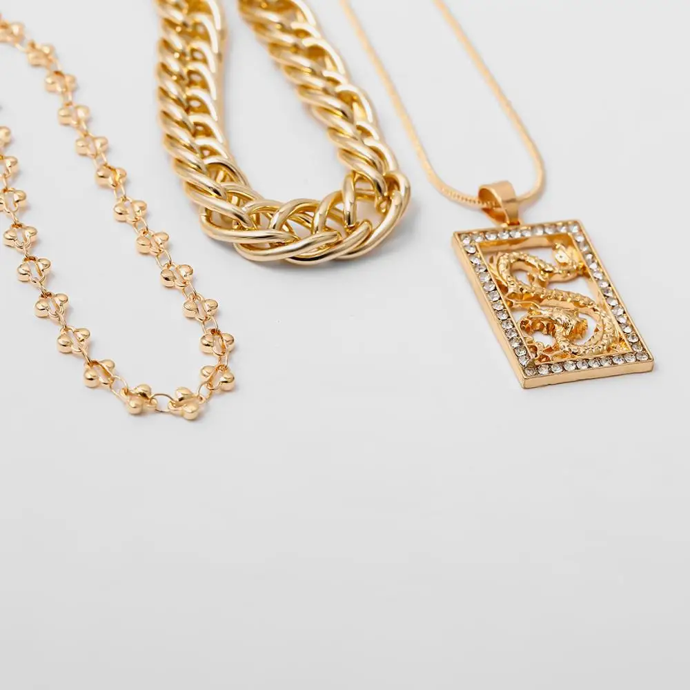 3 шт. мужские ожерелья чокер с драконом набор женских колье в стиле панк со льдом