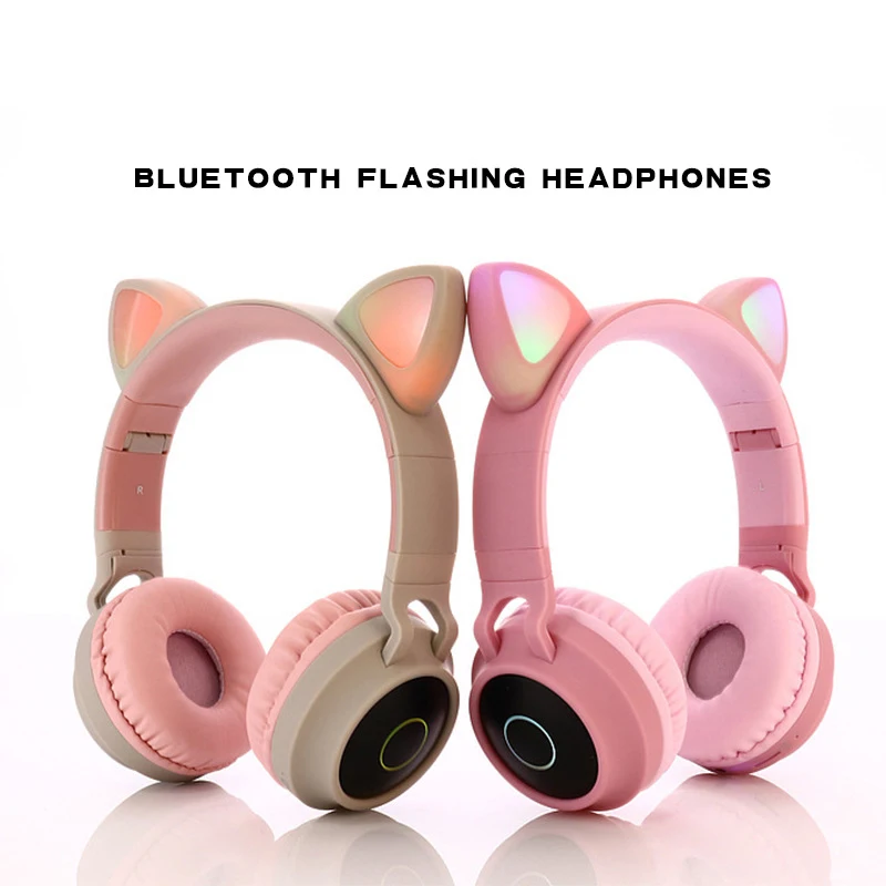 LED Light Cute Cat Ear Headphones Bluetooth 5.0 Stereo Foldable Wireless Headset With Mic Support TF Card FM Radio 3.5mm Plug |