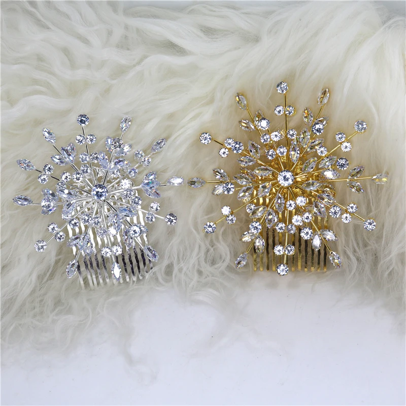 

New Exquisite Shining Crystal Zircon Jewelry Hair Accessories Sweet Romantic Flower Women's Hair Comb Jewelry Wholesale Retail