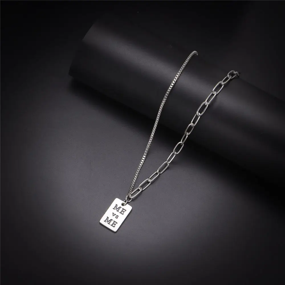 

Harajuku Trendy Lettering Asymmetric Chain Necklace For Hipster Geometric Metal Sheet Engraving Pendant Necklace Women Jewelry
