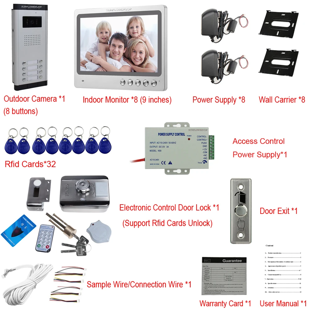 9 "домофон с Камера 8/10/12 Multi квартиры домофон Rfid Карты Электронный Замок Двери
