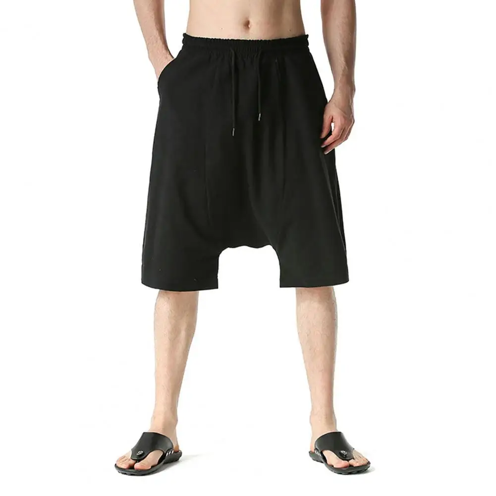 

Casual Men Shorts Drawstring Baggy Solid Color Drop Crotch Men Mid RiseMulti-pockets Short Pants Loose Plus Size