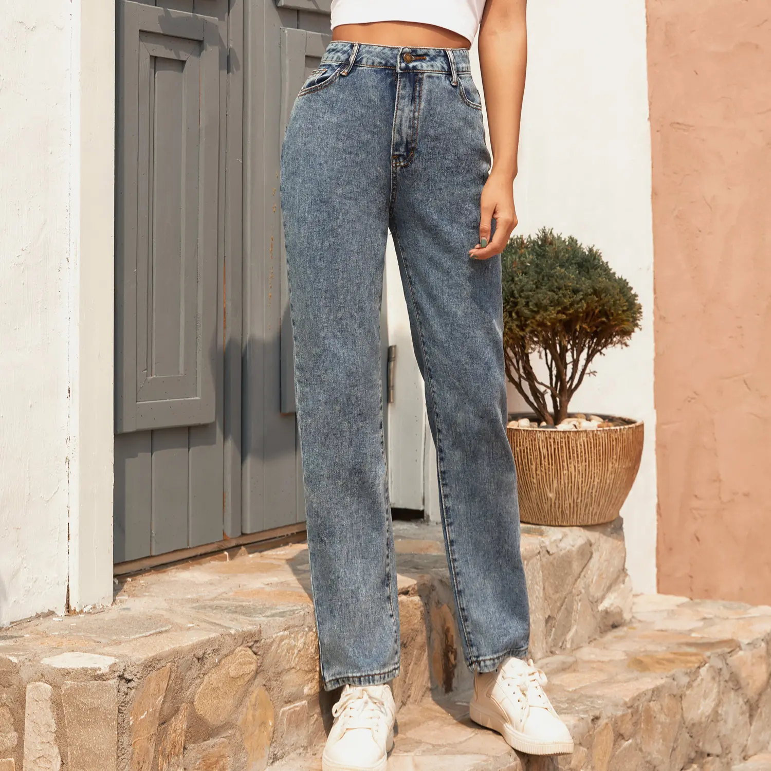 

2021 New Fashion Loose High Waist Denim Jeans Pants Women Casual Straight Leg Trousers Korean Sweatpants Female Streetwear