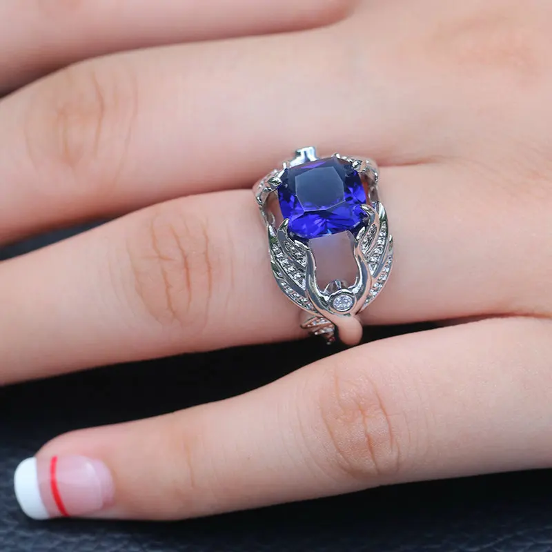 Visisap Creative Angel Wings Ring 10mm Blue Zircon Rings for Women Anniversary Birthday Gifts Seller Recommended Jewelry B2956 | Украшения