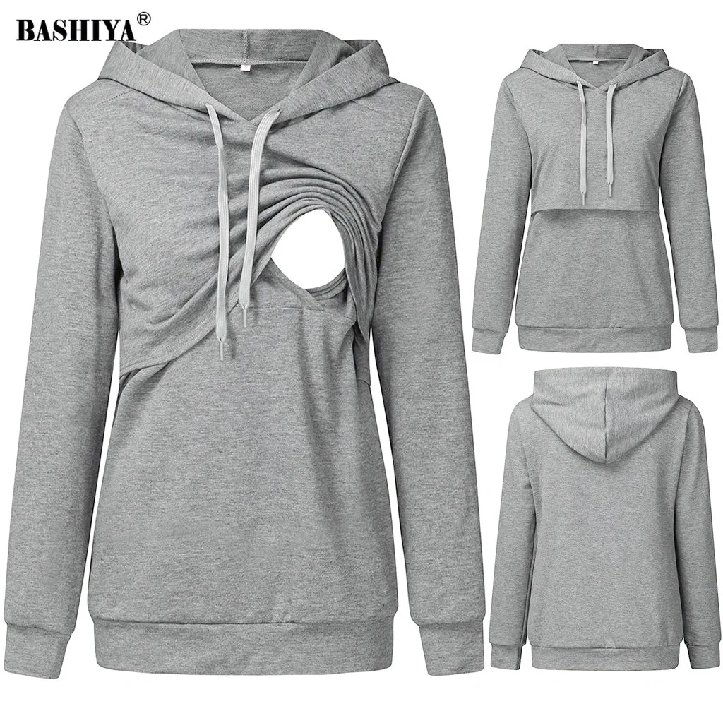 

Women's Plus Size Hoodies Oversized Sweatshirt Mother Breastfeeding Tops Multifunction Female Clothing Ladies Solid Pullovers