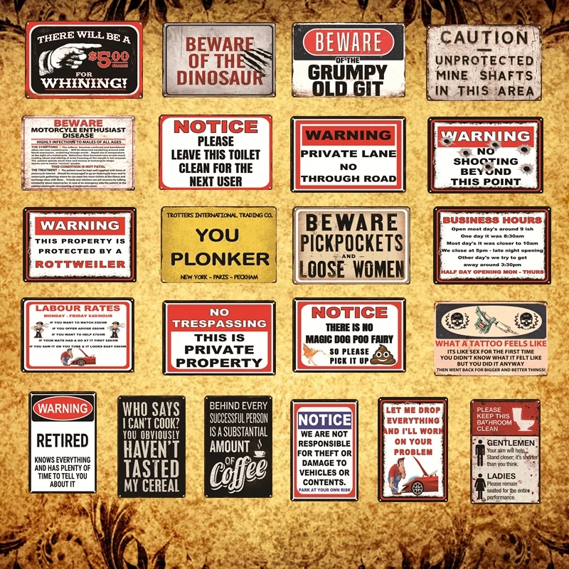 Винтажные предупреждающие знаки в виде собаки стиле ретро металлические