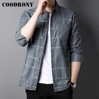 coodrony brand streetwear casual fashion male soft 100cotton clothing spring autumn new arrivals men slim fit plaid shirt w6021