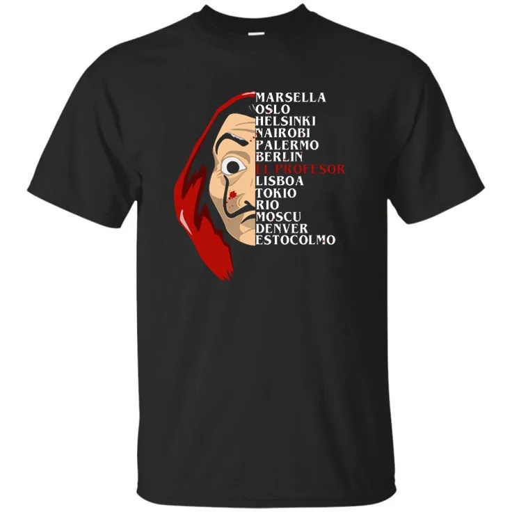 

Paper money house Dali mask men's short-sleeved shirt fashion printed T-shirt oversized shirt street wear