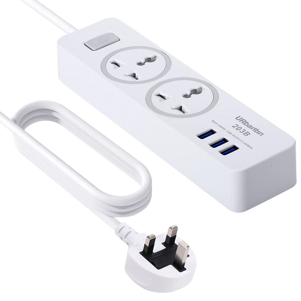 Urbantin 2AC& 3 USB общий переключатель сетевой шнур USB розетка Смарт гнездо для шнура удлинителя Универсальная Розетка с вилкой Великобритании