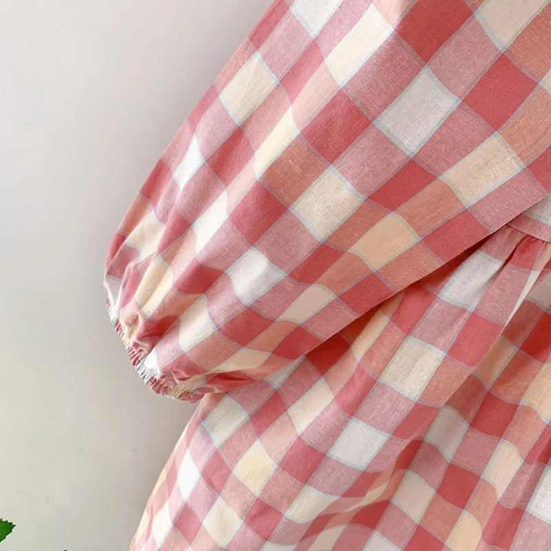 

Girl Sweete Plaid Dress Princess Lapel Doll Collar Long Sleeve Skirt Party Wedding Dress Autumn Spring Kid Clothes For Girl