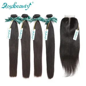 8A бразильские пучки прямых и волнистых волос с закрытием фронтальные 100% человеческие волосы пучки и кружева закрытие Remy волосы для наращивания