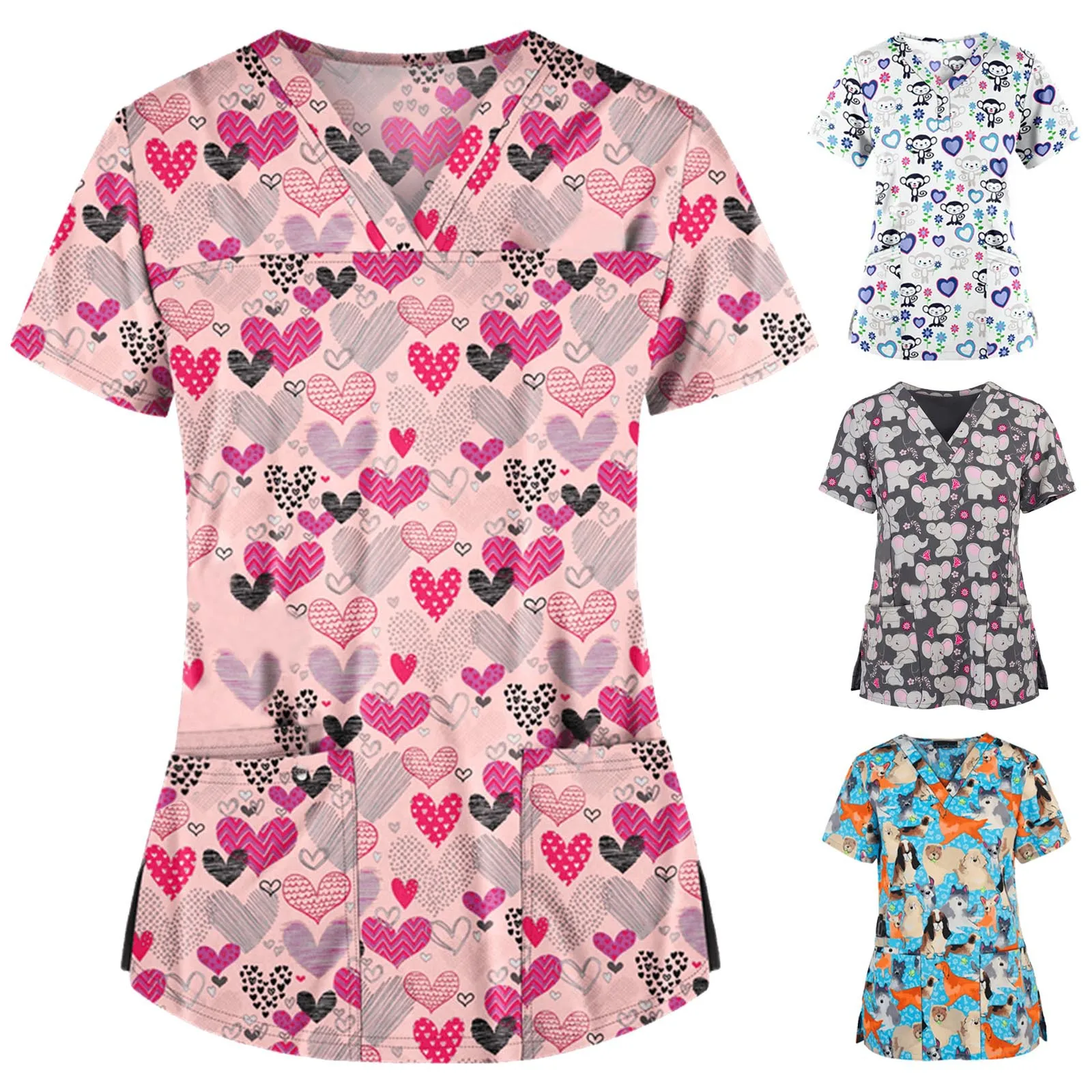 

Unisex V-neck Scrubs Tops Experimenter Scrubs Set High Quality Print Pet Grooming Institutions Uniform Beauty Salon Work Clothes