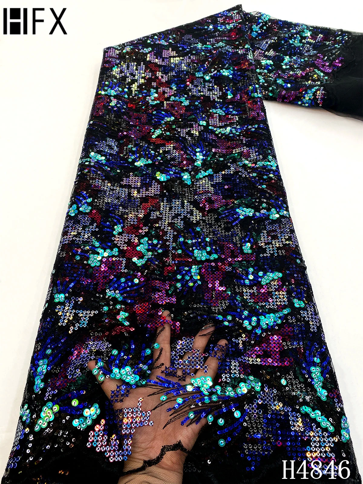 

HFX Purple Nigerian Tulle Lace Fabric 2021 High Quality Embroidery African Net Lace French Sequin Fabric For Wedding Party F4846