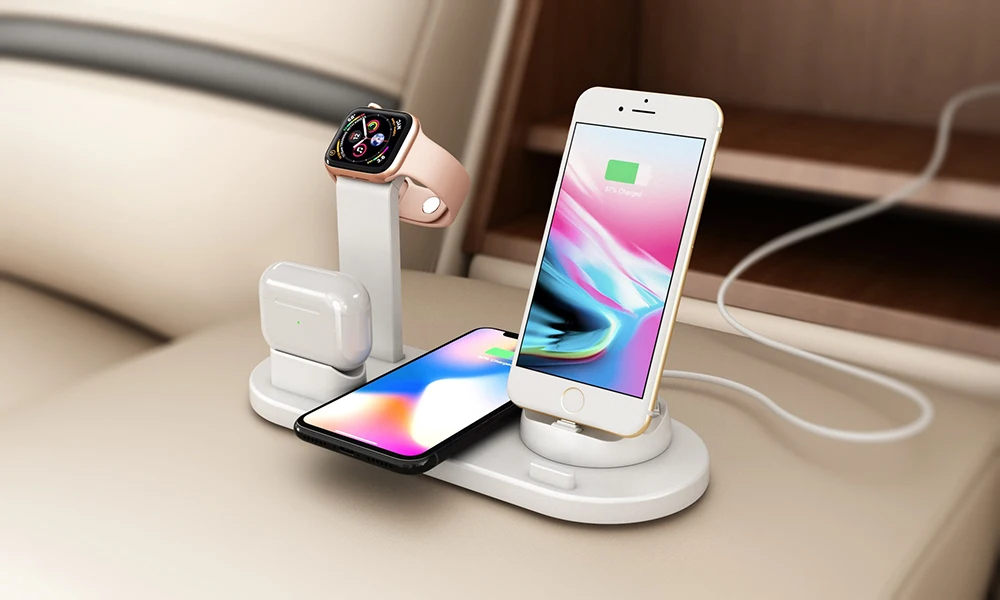 Беспроводное зарядное устройство 4 в 1 для iPhone 11 8 XS XR Apple Watch Airpods Pro 10 Вт док станция