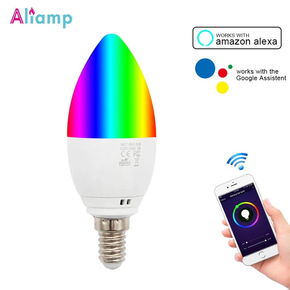 E14 WiFi Светодиодная свеча лампа 5 Вт равная 40 RGB холодный теплый белый цвет меняющий