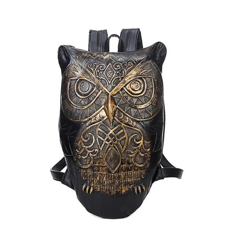 

New 3 colors hip hop Fashion animal prints PU leather backpack with owl pattern for women men