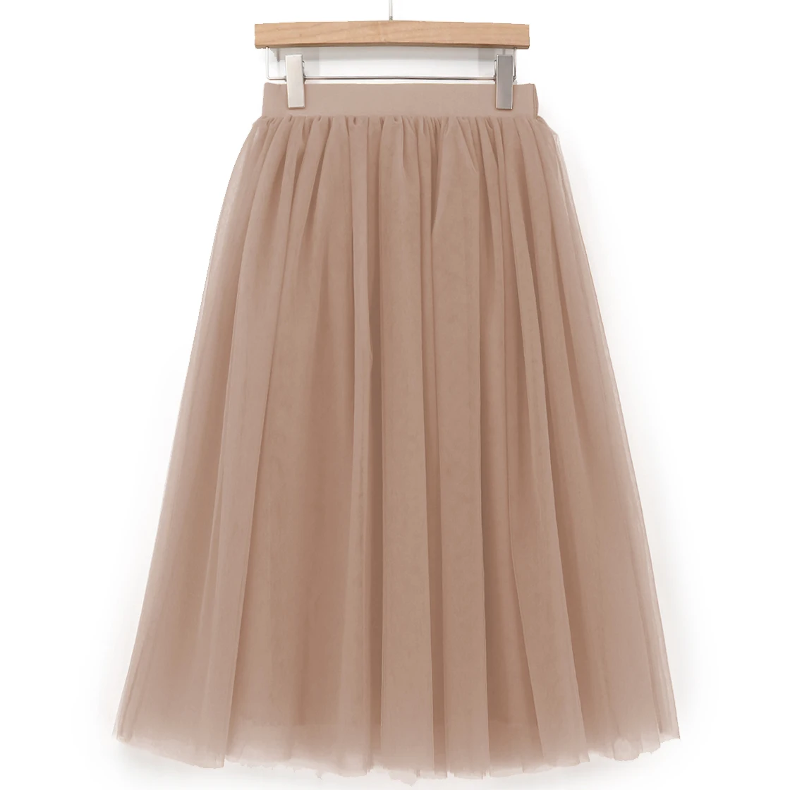 Custom Made Women Brown Tulle Skirts Womens Long Maxi Skirt Female Elastic High Waist Pleated Tutu Solid | Женская одежда