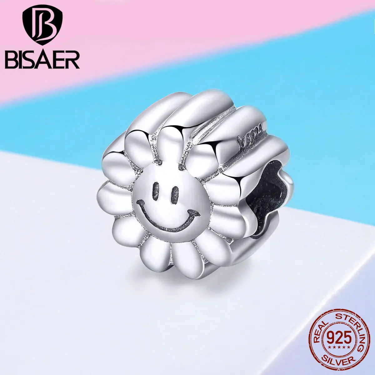 Бисер металлический из серебра 925 пробы с подвеской в виде улыбки солнца цветка