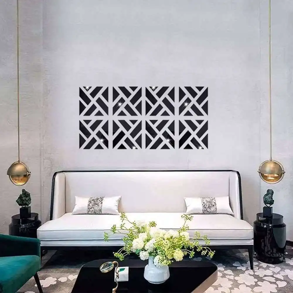 3d зеркальная акриловая креативная многоугольная Настенная Наклейка на 4 ломтика