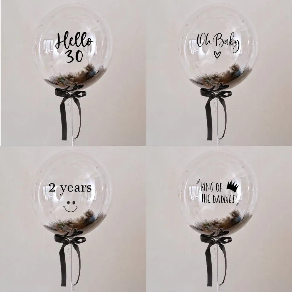 

1set 18inch Custom Clear Ballon With Hello 30 18 25 Sticker With Black Feathers Graduations Happy Birthday Party Decorations