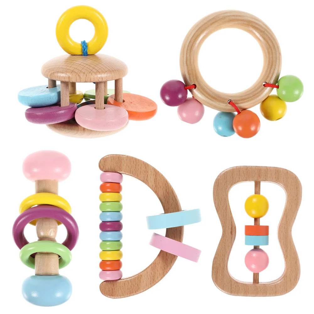 

5pcs Wooden Handbell Rattle Bell Toys Musical Instrument Early Educational Toys