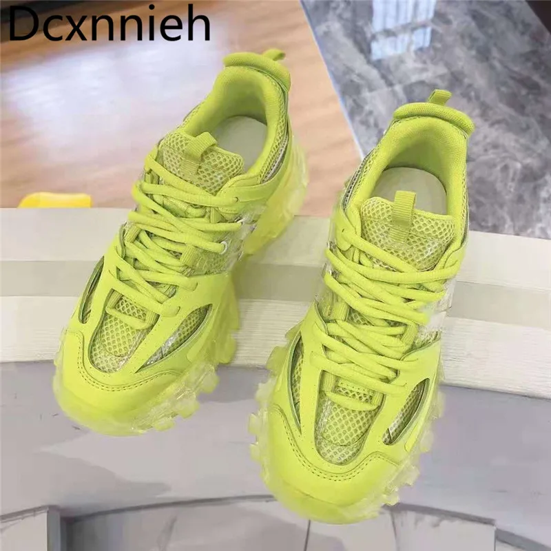 

Spring autumn Thick Sole Casual Daddy Shoes Women Flat platform Patchwork Sneakers airmesh Walking trainers Tennis Shoes 2021