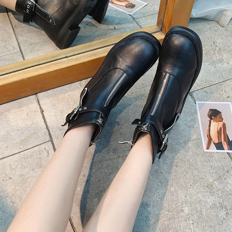 2021 Women Boots Comfy Square High Heel Ankle Fashion Pointed Toe Zipper Autumn Winter Ladies Shoes NW4008 | Обувь