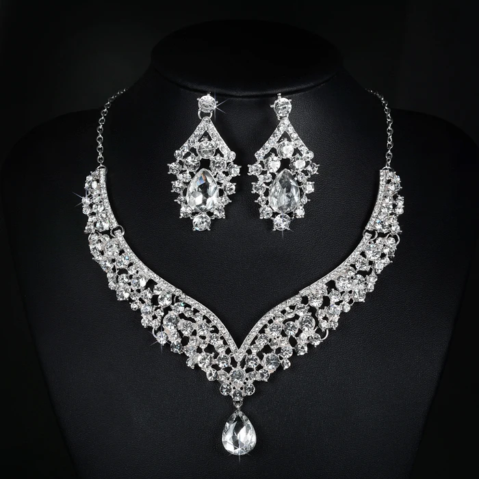 

Floralbride Austrian Crystals Rhinestones Flower Alloy Wedding Jewelry Set Bridal Necklace Earring Set Bridesmaids Women Jewelry