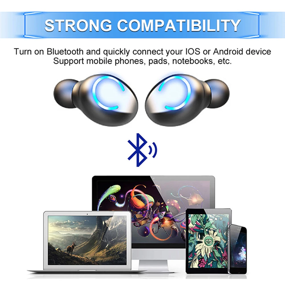 

F9-6 Cylinder Digital Display Bluetooth-compatible 5.0TWS Wireless Sports In-ear Touch Private Model Gaming Headset Waterproof