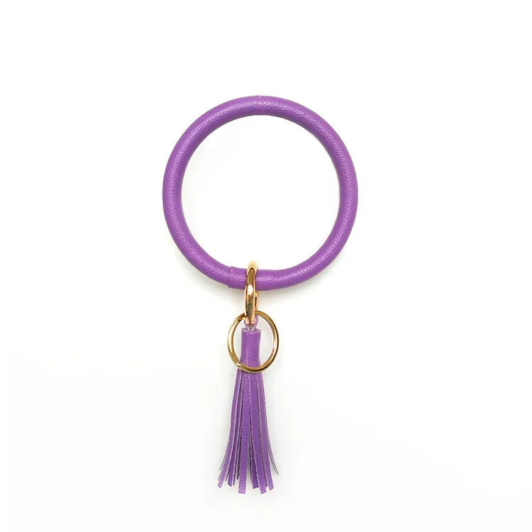 Purple tassel Бохо Шикарный Браслет Брелок из искусственной кожи О-образный брелок красочный пользовательский Круг кисточкой браслет Хаундстут брелки девушка - Цвет: Purple tassel