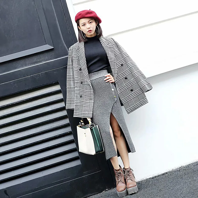 Женский двубортный пиджак из твида винтажная верхняя одежда с длинным рукавом