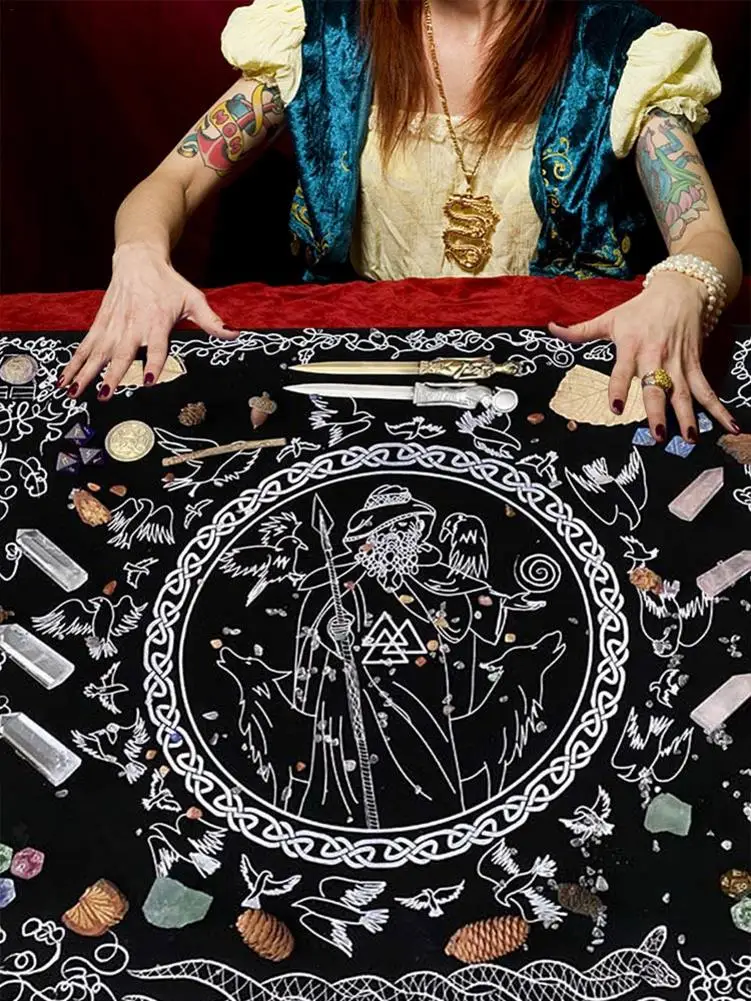 

74x60cm Odin Blessing Rituals Tarot Card Tablecloth Velvet Divination Altar Cloth Board Game Fortune Astrology Oracle Card Pad