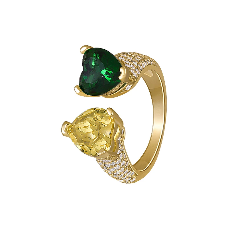 

Design Luxury Champagne Green Color Gold Rings For Woman 2021 Neo Gothic Korean Fashion Jewelry Party Girl's Sexy Accessories