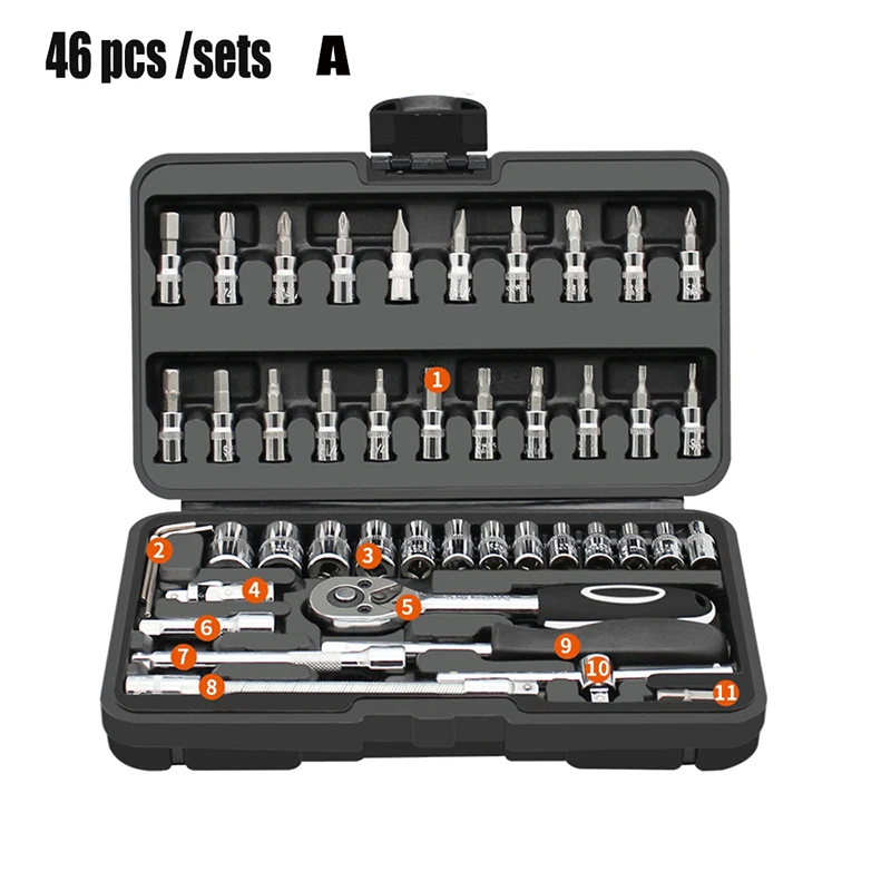 Набор торцевых ключей 46 шт. комплект комбинированных гаечных с храповым