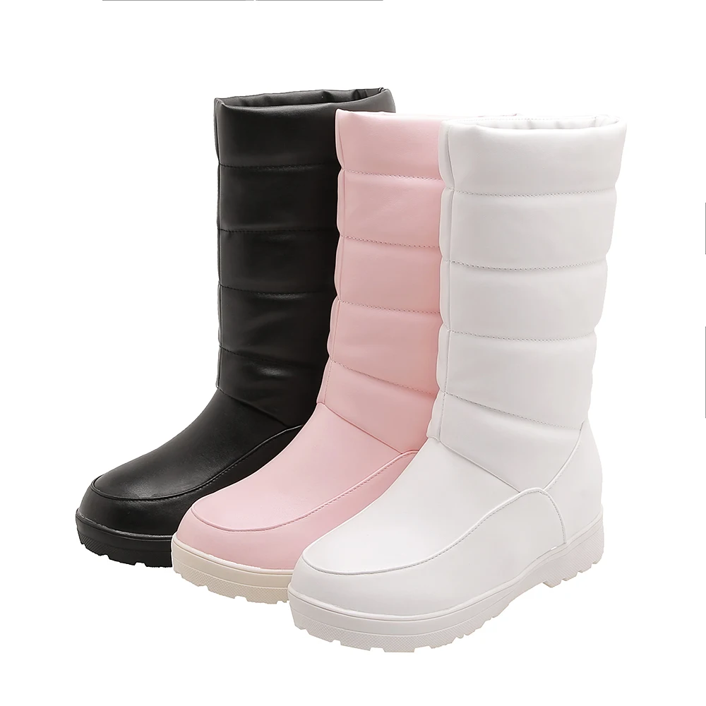 Женские сапоги до колена на плоской подошве с плюшевой подкладкой черные розовые